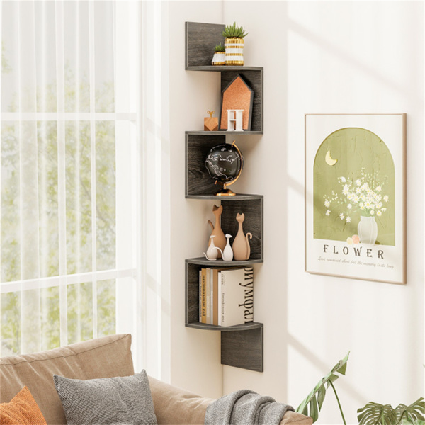 5-layer Oak wall mounted corner stand/bookshelf-4