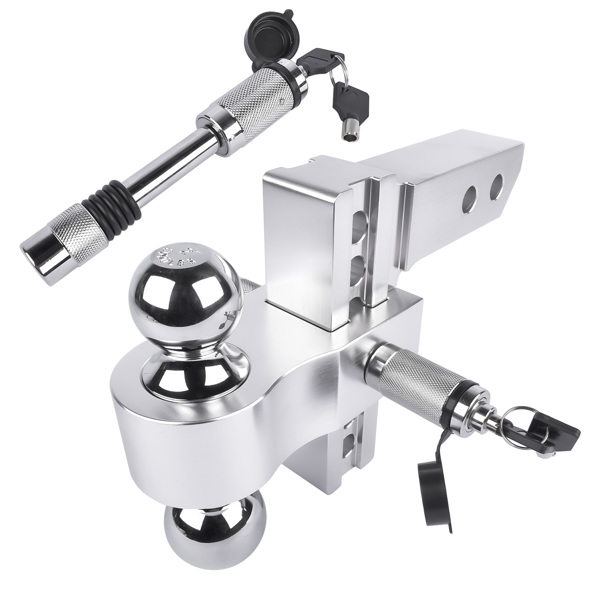 拖车挂接装置 12500 LBS Aluminum Adjustable Trailer Tow Hitch Fits 2-Inch Receiver 6-Inch Drop/Rise, 2" and 2-5/16" Chrome Hitch Balls with Two Locks-3