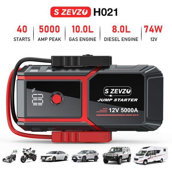 （Amazon: Prohibited,No weekend orders.）5000A Car Jump Starter Booster Jumper Power Bank Battery Charge 16000mAh Portable Jump Starter Battery Jump Box with LED Light-2