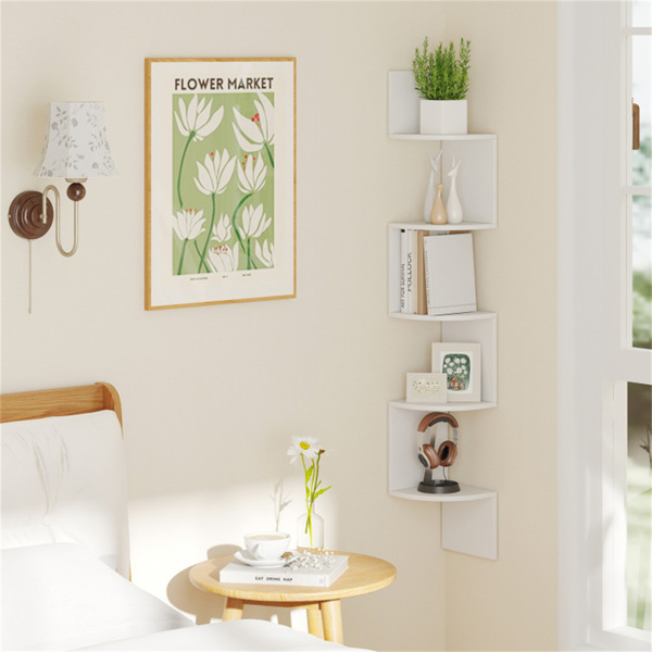 5-layer white wall mounted corner stand/bookshelf-6