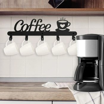 Gorgeous Wall - Mounted Coffee Mug Holder Made of Metal, Complete with Hooks for Coats and Hangers, a Great Stylish Wall Organizer, Utility Hooks.