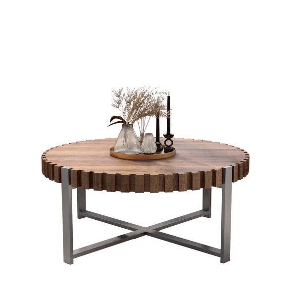31.4-inch living room circular coffee table, modern natural wood grain handmade drum shaped coffee table, wooden coffee table, sturdy base coffee table -5
