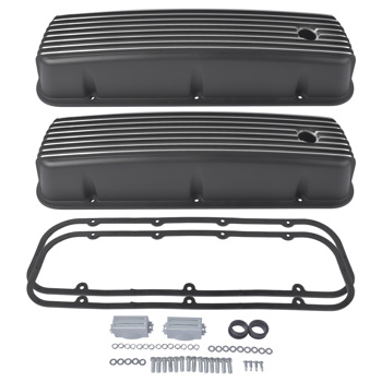 气门室盖 3-11/16\\" Tall Finned Valve Covers Black for Chevy BBC 396 402 454 502 1965-1995