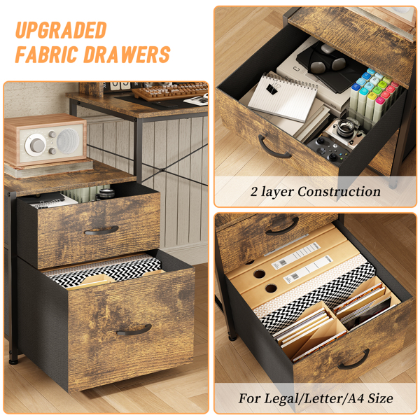 L Shaped Gaming Desk with File Drawer, 73" Reversible L Shaped Computer Desk with Power Outlet & LED Lights, Storage Shelves and Monitor Stand Corner Desk RUSTIC BROWN-5