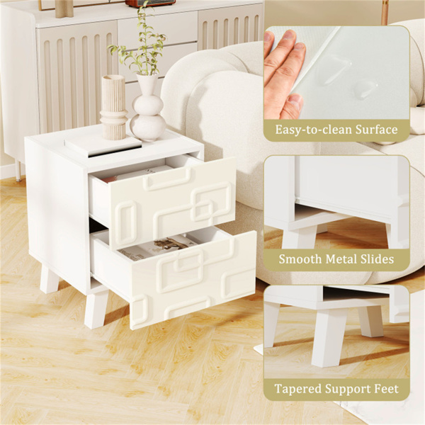  White Modern Nightstand Side Table with Drawers -10