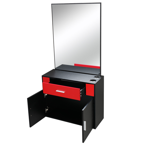 15% E0 chipboard linen top 1 drawer 1 door with mirror Salon cabinet black and red【Same code 89091188】-8