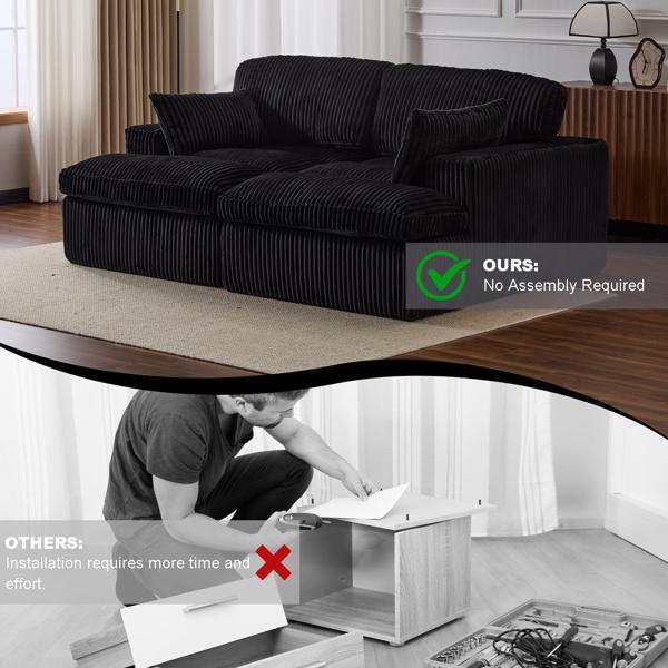 Double Chaise Lounge Chair Indoor,Oversized Upholstered Sleeper Cloud Couch,Deep Seat Luxury Sofa Bed,Sectional Sofa Chaise Love-seat,Corduroy Reading Chair for Living Room,No Assembly Required,Black-7