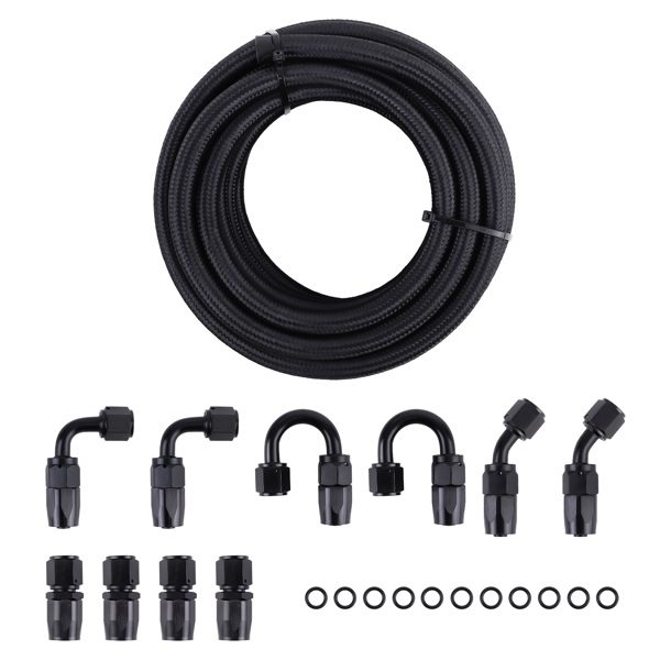 油管6AN 20FT Fuel Nylon Stainless Steel Braided Oil Hose Fittings AN6-1
