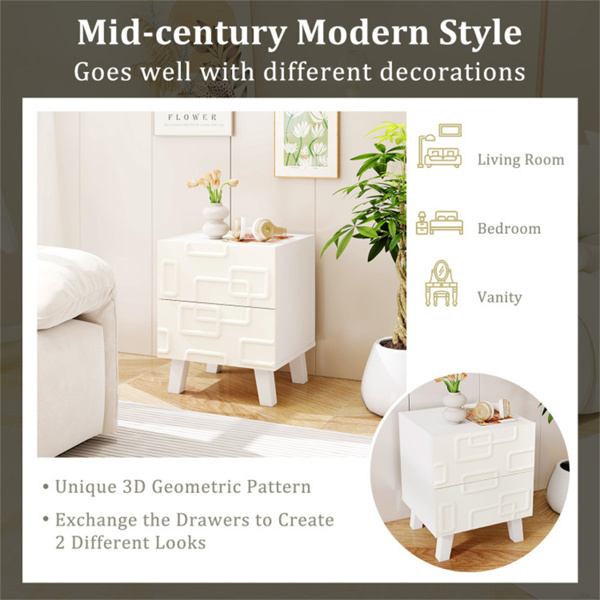  White Modern Nightstand Side Table with Drawers -9