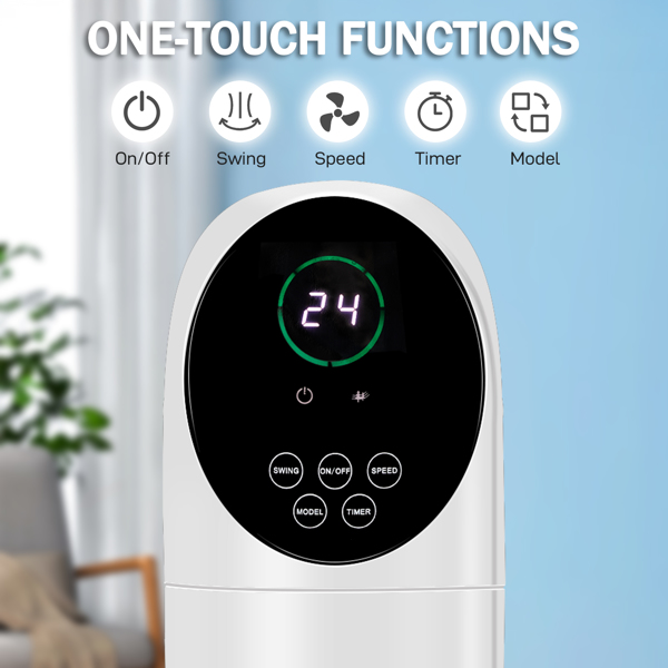 美规 TF-36BR 电风扇 110V 50W 34英寸 无水箱 带遥控器 电子显示 塑料 黑白 塔扇 室内 凹弧形头部 9小时定时-6