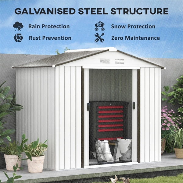 Steel Storage Shed Garden Tool house 7' x 4'  White-AS ( Amazon Shipping)（Prohibited by WalMart）-3