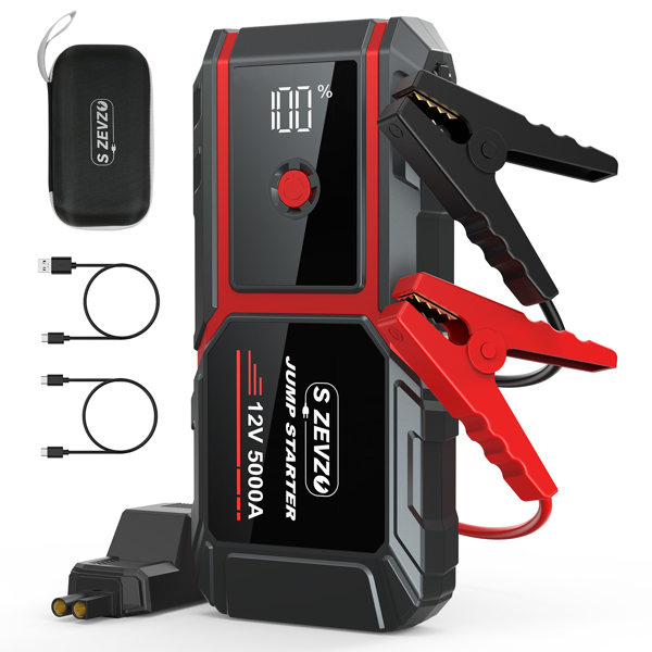 （Amazon: Prohibited,No weekend orders.）5000A Car Jump Starter Booster Jumper Power Bank Battery Charge 16000mAh Portable Jump Starter Battery Jump Box with LED Light-1