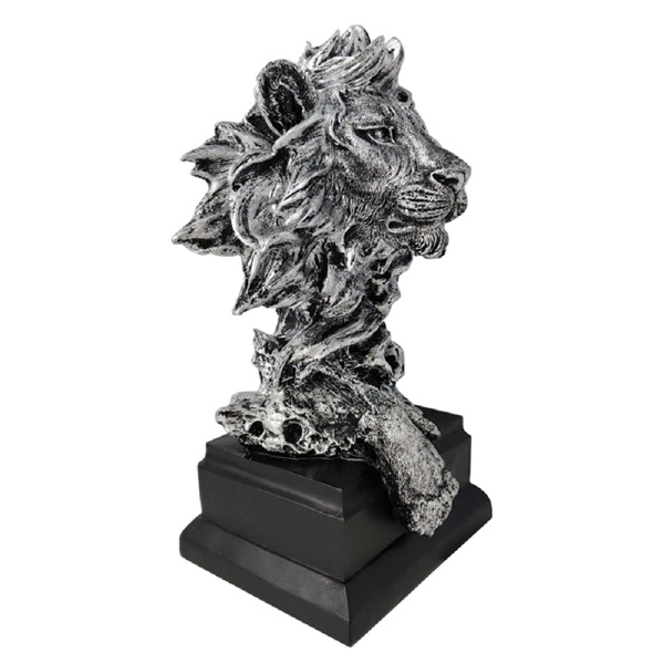 LöWen-Statue Wohnzimmer Deko Modern LöWenkopf-Figur,Harz Skulptur Deko,Tierkop Statue,Figur,Kunsthandwerk,Ornamente FüR Zuhause,BüRo,Dekoration,Geschenk.,Silber-5