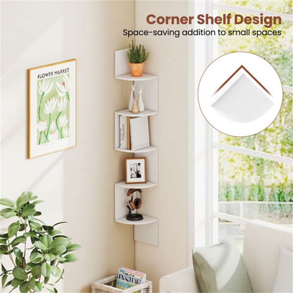 5-layer white wall mounted corner stand/bookshelf-10