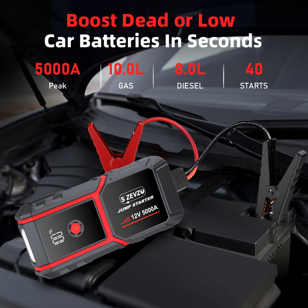 （Amazon: Prohibited,No weekend orders.）5000A Car Jump Starter Booster Jumper Power Bank Battery Charge 16000mAh Portable Jump Starter Battery Jump Box with LED Light-7