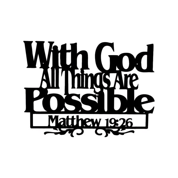 Encouraging Metal Wall Art with Matthew 1926 Verse - A Solitary Piece for Home Decor, Bringing Inspiring Blessings - Wall Sculptures.-1