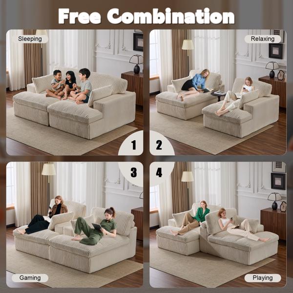 Double Chaise Lounge Chair Indoor,Oversized Upholstered Sleeper Cloud Couch,Deep Seat Luxury Sofa Bed,Sectional Sofa Chaise Love-seat,Corduroy Reading Chair for Living Room,No Assembly Required,White-4