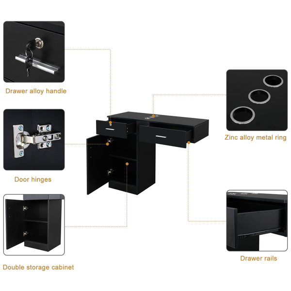 15 PCT E0 Particleboard Pitted Surface 2 Drawers 1 Lock 1 Door 3 Hair Dryer Salon Cabinet Black【Same code 63082170】-19