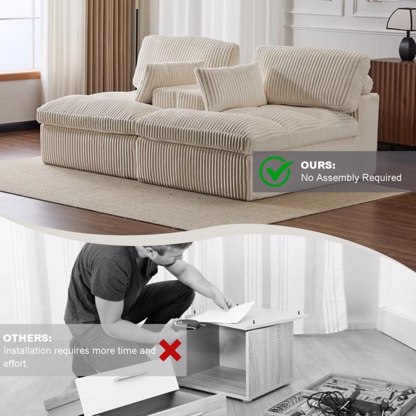Double Chaise Lounge Chair Indoor,Oversized Upholstered Sleeper Cloud Couch,Deep Seat Luxury Sofa Bed,Sectional Sofa Chaise Love-seat,Corduroy Reading Chair for Living Room,No Assembly Required,White-7