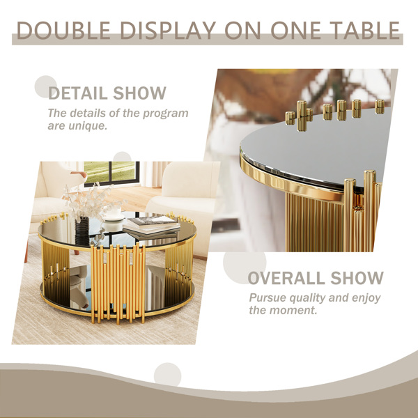 Modern minimalist light luxury style stainless steel circular coffee table, black tempered glass countertop, living room coffee table -6