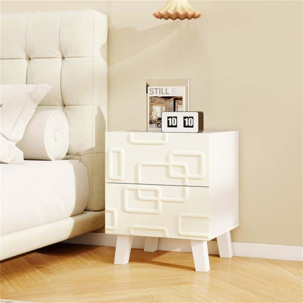  White Modern Nightstand Side Table with Drawers -2