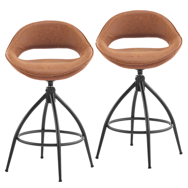 2pcs hollow backrest PU spray-coated bent iron feet bar stool brown with swivel-1