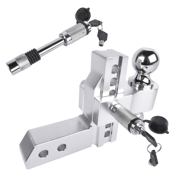 拖车挂接装置 12500 LBS Aluminum Adjustable Trailer Tow Hitch Fits 2-Inch Receiver 6-Inch Drop/Rise, 2" and 2-5/16" Chrome Hitch Balls with Two Locks-4