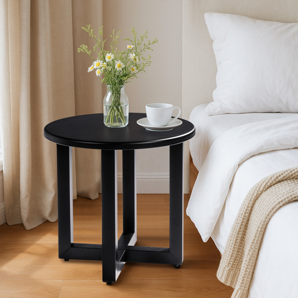 Outdoor Metal Round Table, Weather Resistant Patio End Table Side Table Coffee Bistro Table for Indoor Outdoor, Black-6