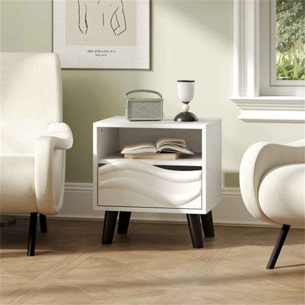White bedside table with drawers and open shelves-6