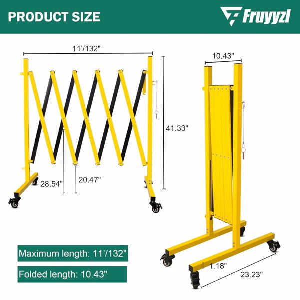 Metal Expandable Barricade, 11 Feet Retractable Fence Outdoor, Mobile Safety Barrier Gate, Easily Assembled Expanding Gate with Casters, Collapsible Accordion Barricade Gate Outdoor -2