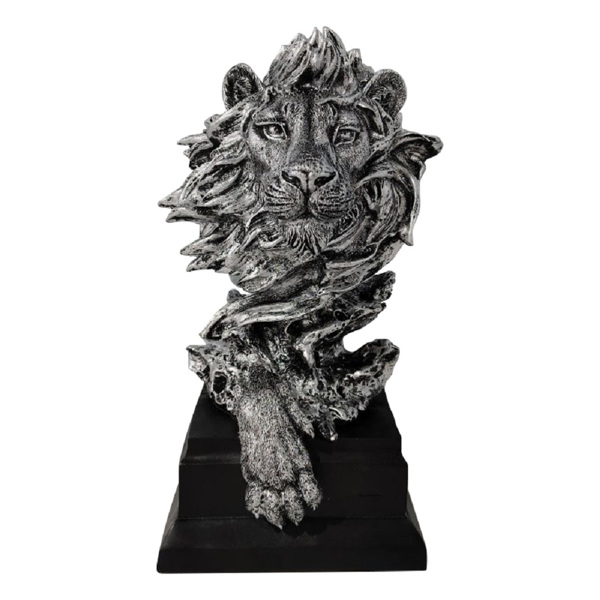 LöWen-Statue Wohnzimmer Deko Modern LöWenkopf-Figur,Harz Skulptur Deko,Tierkop Statue,Figur,Kunsthandwerk,Ornamente FüR Zuhause,BüRo,Dekoration,Geschenk.,Silber-2