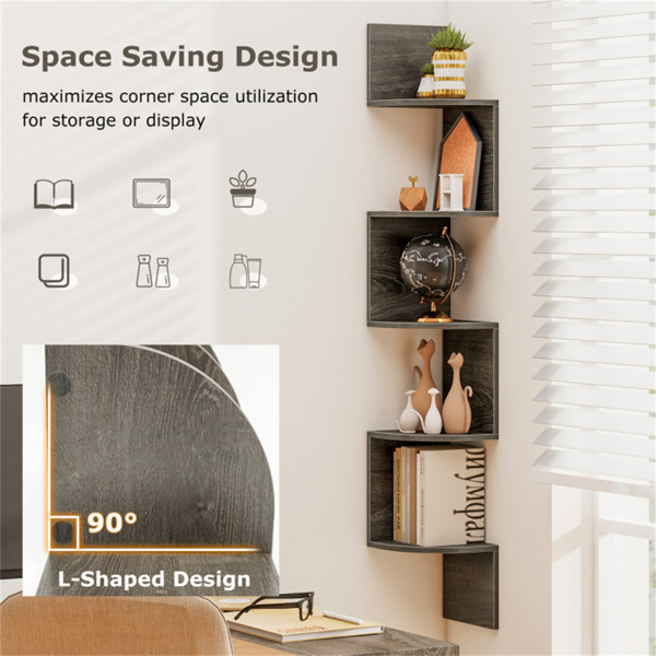 5-layer Oak wall mounted corner stand/bookshelf-8