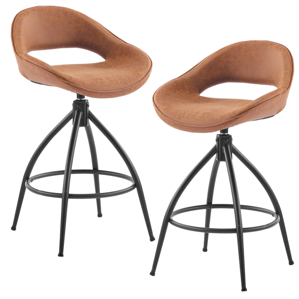 2pcs hollow backrest PU spray-coated bent iron feet bar stool brown with swivel-3