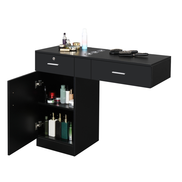 15 PCT E0 Particleboard Pitted Surface 2 Drawers 1 Lock 1 Door 3 Hair Dryer Salon Cabinet Black【Same code 63082170】-3