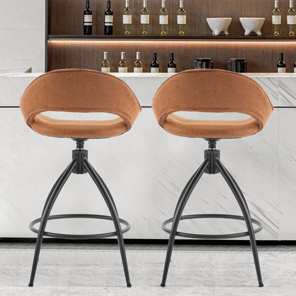 2pcs hollow backrest PU spray-coated bent iron feet bar stool brown with swivel-2