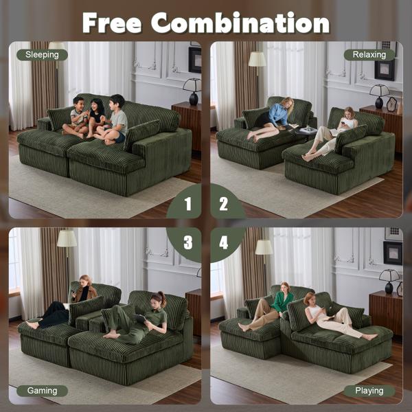 Double Chaise Lounge Chair Indoor,Oversized Upholstered Sleeper Cloud Couch,Deep Seat Luxury Sofa Bed,Sectional Sofa Chaise Love-seat,Corduroy Reading Chair for Living Room,No Assembly Required,Green-4