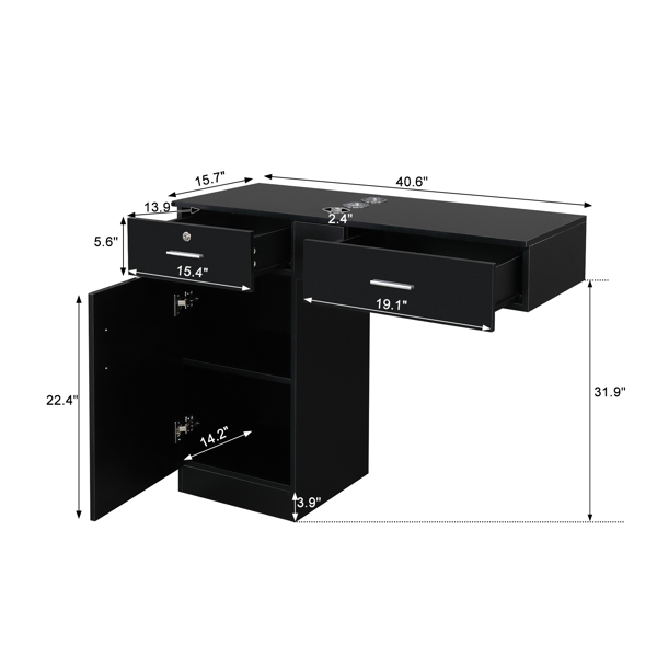 15 PCT E0 Particleboard Pitted Surface 2 Drawers 1 Lock 1 Door 3 Hair Dryer Salon Cabinet Black【Same code 63082170】-14