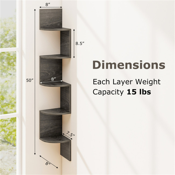 5-layer Oak wall mounted corner stand/bookshelf-3