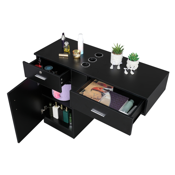 15 PCT E0 Particleboard Pitted Surface 2 Drawers 1 Lock 1 Door 3 Hair Dryer Salon Cabinet Black【Same code 63082170】-7