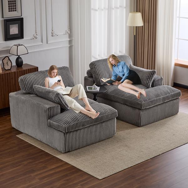 Double Chaise Lounge Chair Indoor,Oversized Upholstered Sleeper Cloud Couch,Deep Seat Luxury Sofa Bed,Sectional Sofa Chaise Love-seat,Corduroy Reading Chair for Living Room,No Assembly Required,Grey-8