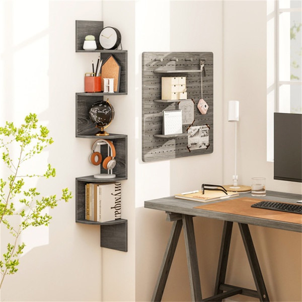5-layer Oak wall mounted corner stand/bookshelf-9