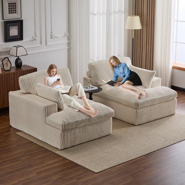 Double Chaise Lounge Chair Indoor,Oversized Upholstered Sleeper Cloud Couch,Deep Seat Luxury Sofa Bed,Sectional Sofa Chaise Love-seat,Corduroy Reading Chair for Living Room,No Assembly Required,White-8