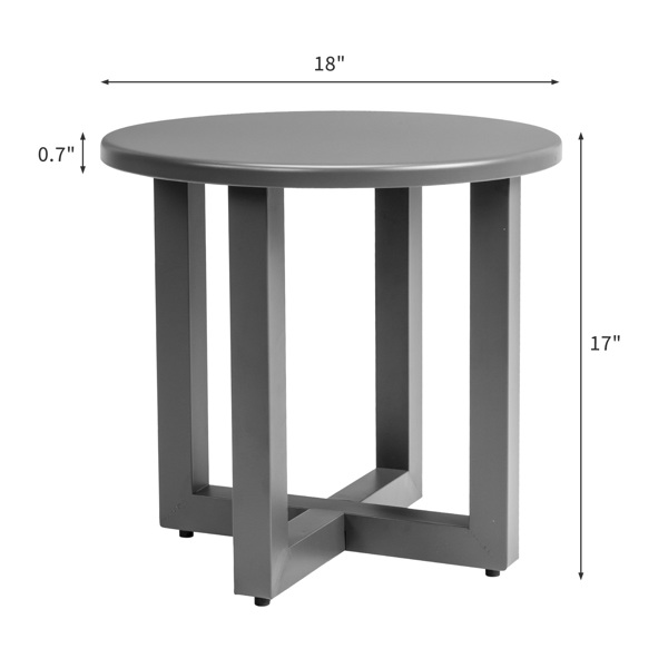 Outdoor Metal Round Table, Weather Resistant Patio End Table Side Table Coffee Bistro Table for Indoor Outdoor, Grey-4
