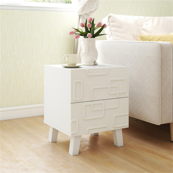  White Modern Nightstand Side Table with Drawers -6