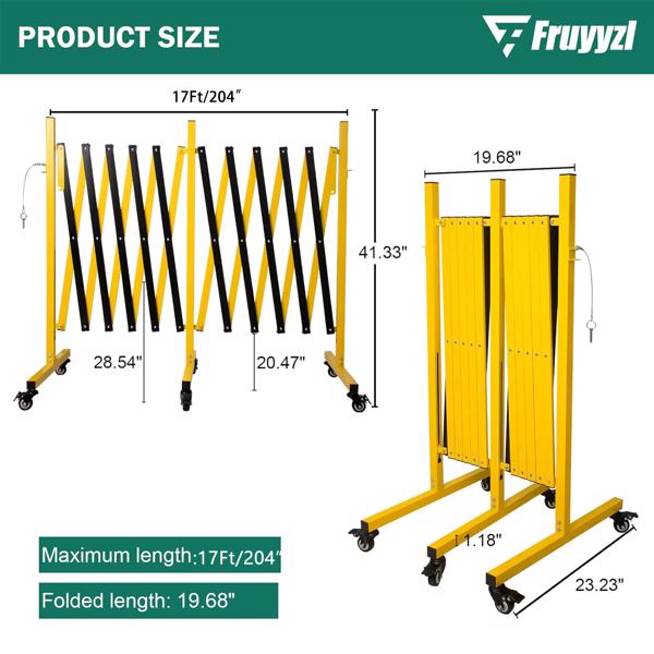 Metal Expandable Barricade, 17 Feet Retractable Fence Outdoor, Mobile Safety Barrier Gate, Easily Assembled Expanding Gate with Casters, Collapsible Accordion Barricade Gate Outdoor -2
