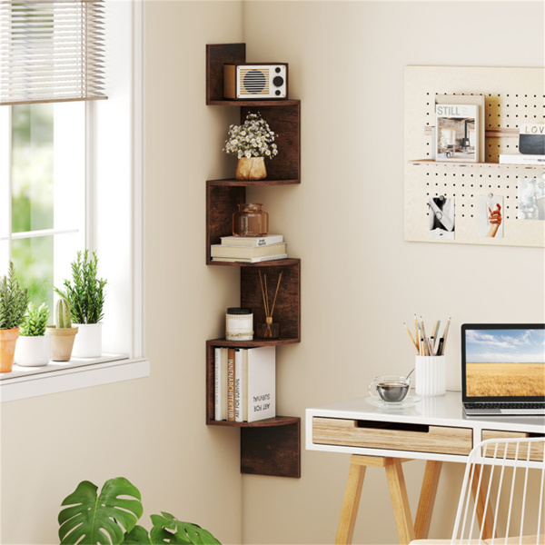 5-layer brown wall mounted corner stand/bookshelf-2