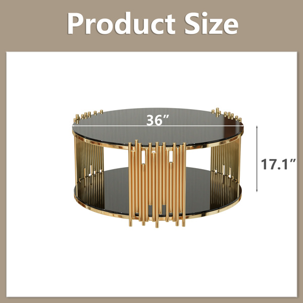 Modern minimalist light luxury style stainless steel circular coffee table, black tempered glass countertop, living room coffee table -4