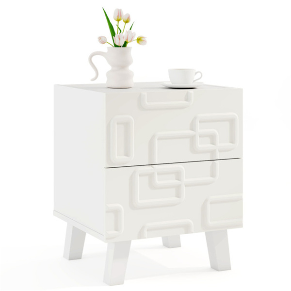  White Modern Nightstand Side Table with Drawers -1