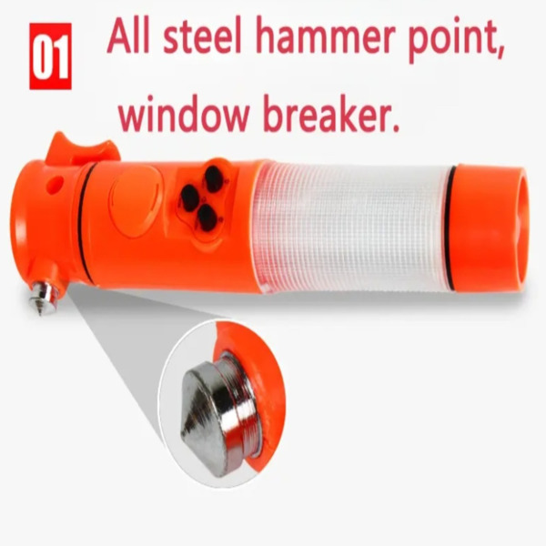Red Multi-functional car safety hammer with Flashlight-4