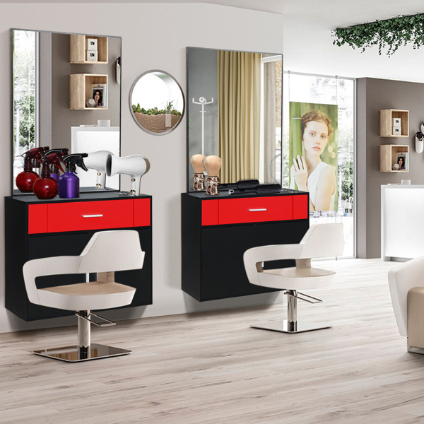15% E0 chipboard linen top 1 drawer 1 door with mirror Salon cabinet black and red【Same code 89091188】-11